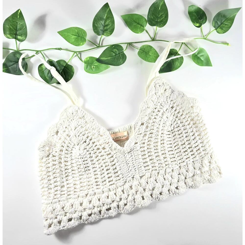 BOG Collective Crochet Knit White Bra Top Size Small Lined